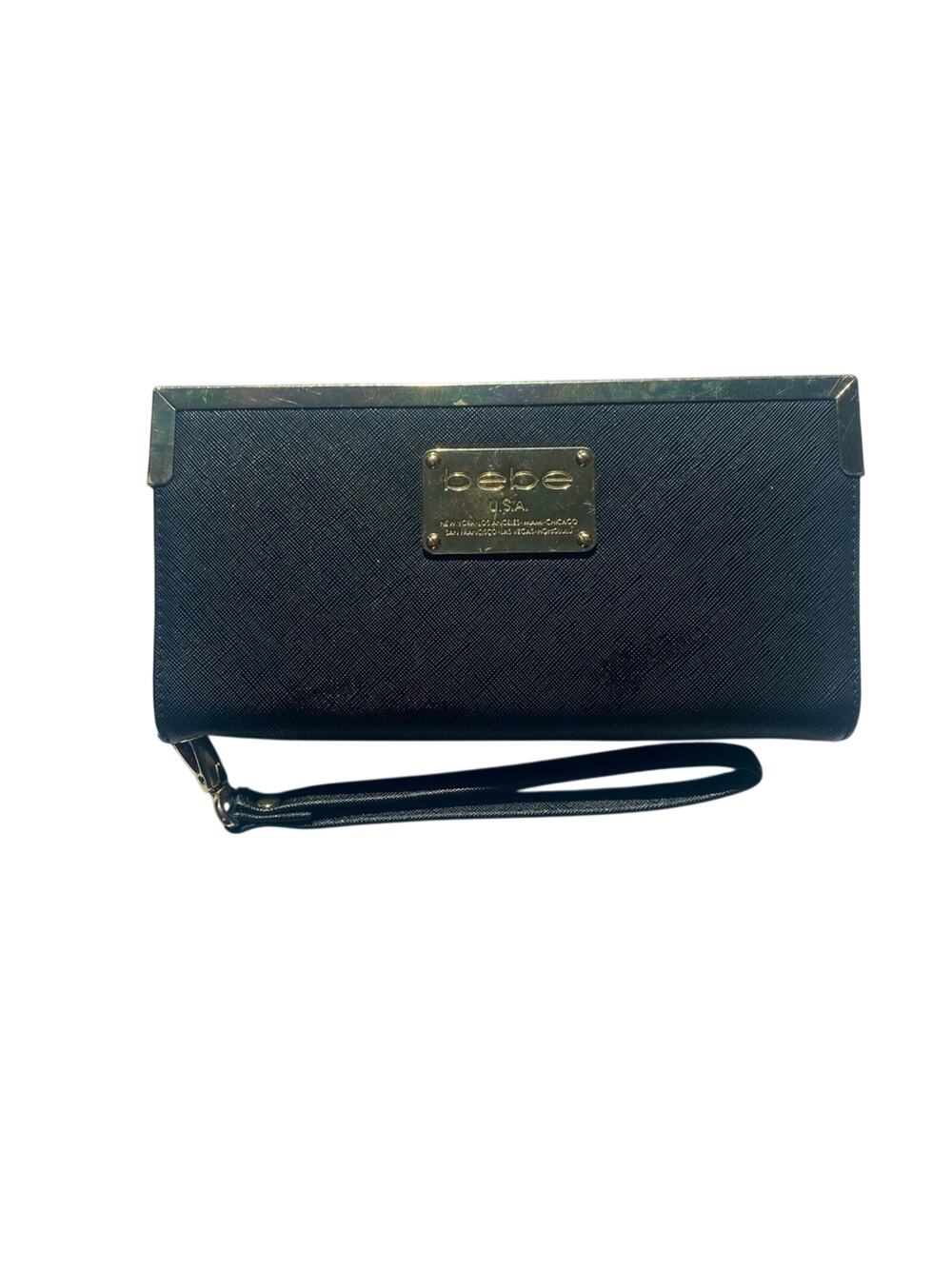 Bebe Black Wristlet with Gold Details